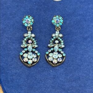 Vintage Czech Bohemian crystal glass earrings in brass tone